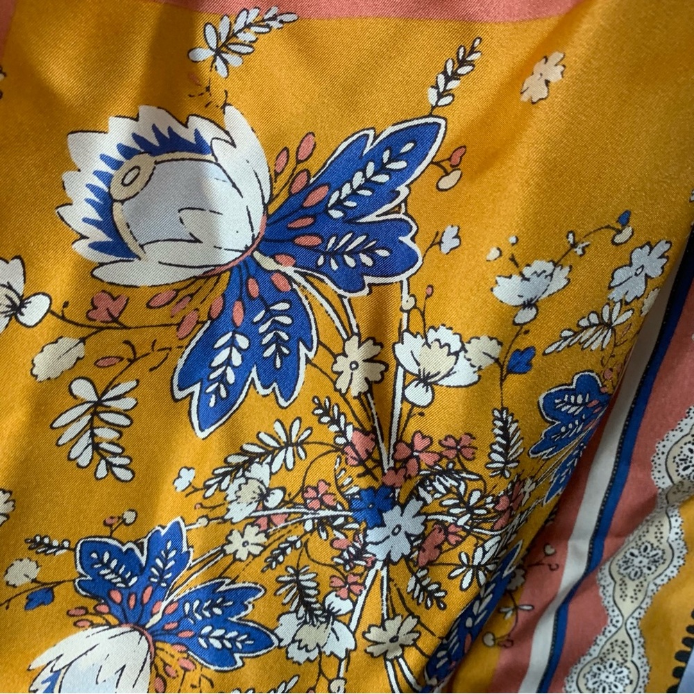 Ann Taylor Silk Scarf with Floral Design in Blue and Green - Picture 3 of 8
